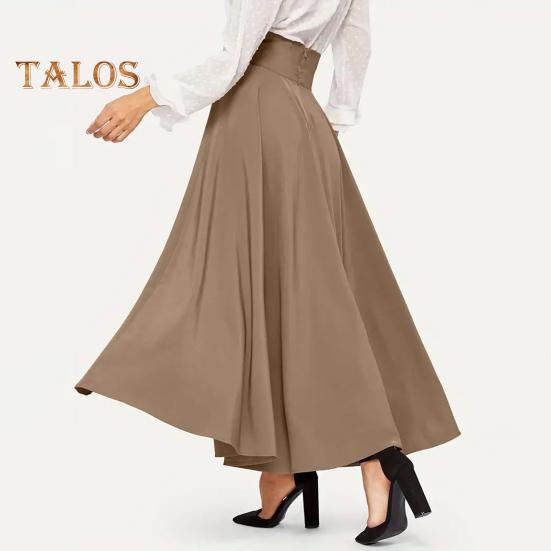 Женская макси-юбка на шнуровке с высокой талией трапециевидной формы, большие качели, сплошной цвет, широкая полоса, плиссированная длина до щиколотки, свободная весенне-летняя юбка в коммутационном стиле