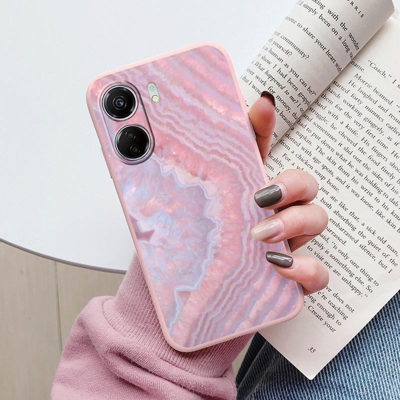 For Redmi 13C Pink Gold Marble Art Fashion Phone Case Soft Silicone Fundas Cover For Redmi13C 13 C Coque Matte Shockproof Bumper