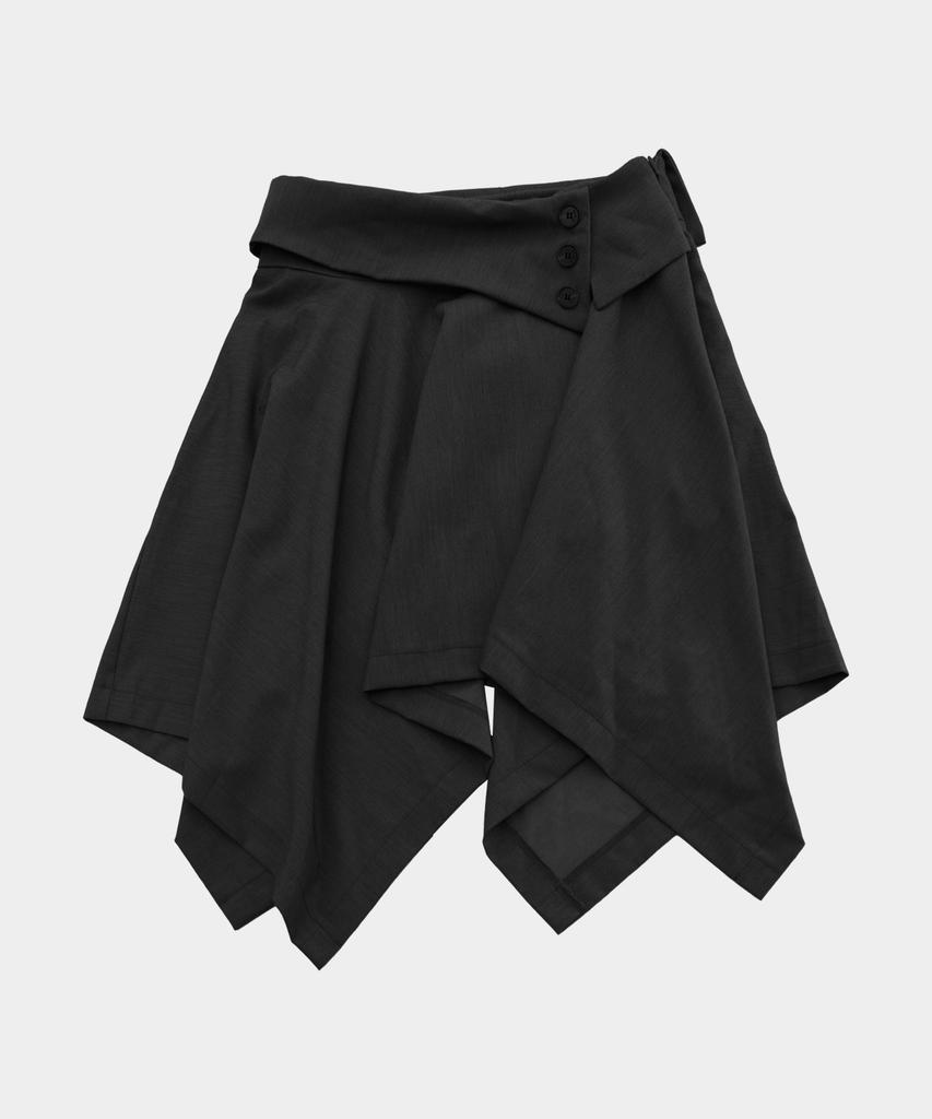 Place Studio Double Button Drape Layered Midi Asymmetrical Flare Skirt _2 Colors