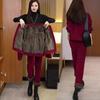 2 Pcs/Set Women Coat Pants Set Thick Plush Lined Single-breasted Turn-down Collar Long Sleeve Jacket Drawstring Elastic Waist Pantsuit Warm Outfit