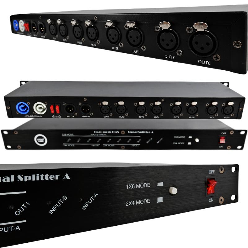 Light4Me Xsplit 2X4 Rozdzielacz Sygnału Dmx Splitter 8-Kanałowy Rack 19" 1U Dwa Tryby Pracy