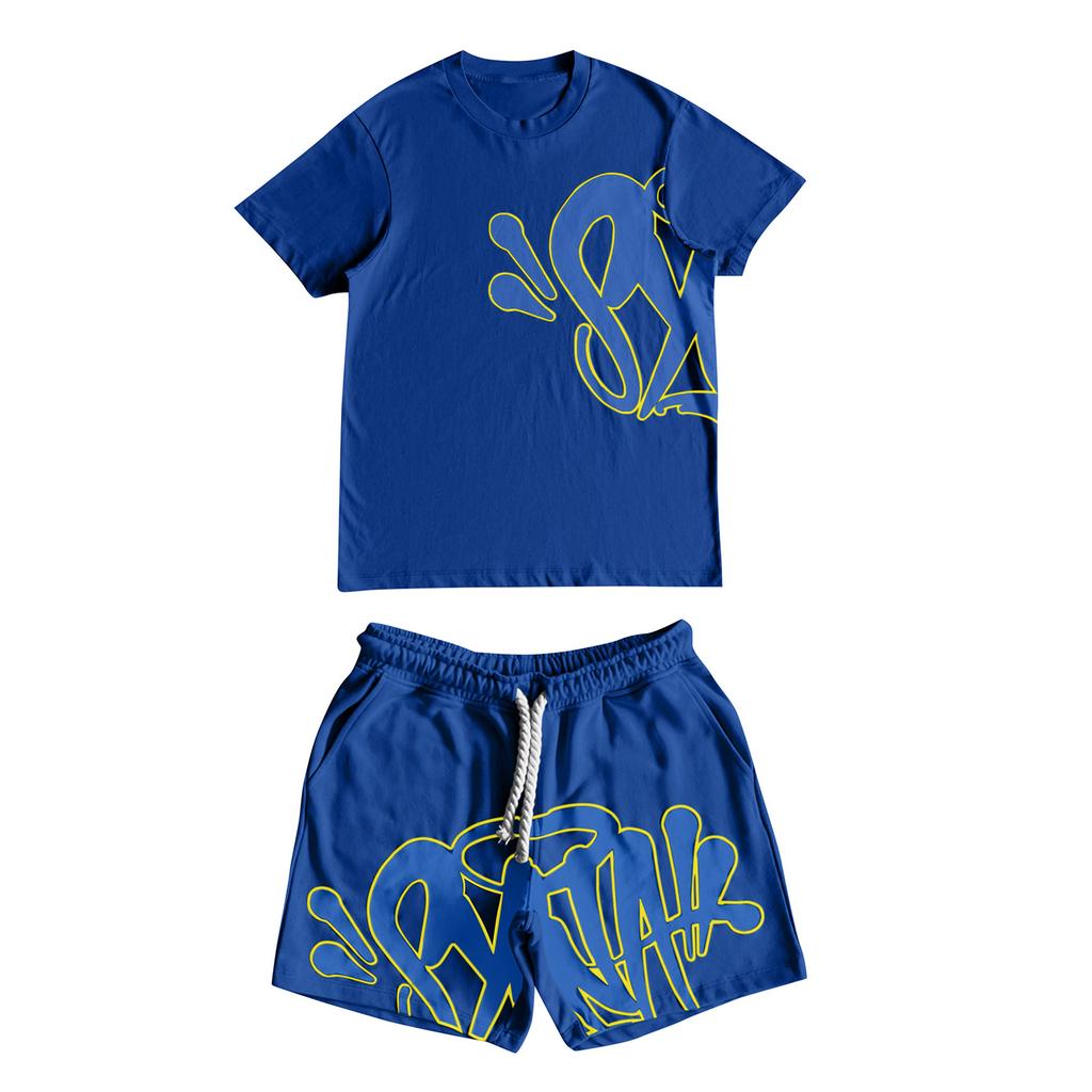 European and American street hip-hop men's and women's alphabet printing loose short-sleeved top men's summer tide brand casual sports suit