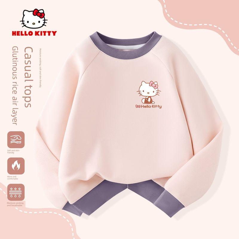 Hello Kitty Girls' Long-Sleeved T-Shirt, Kidsren's Base Layer Shirt, Pink Sweatshirt, Color-Blocked, Stylish Little Girl's Top, Spring
