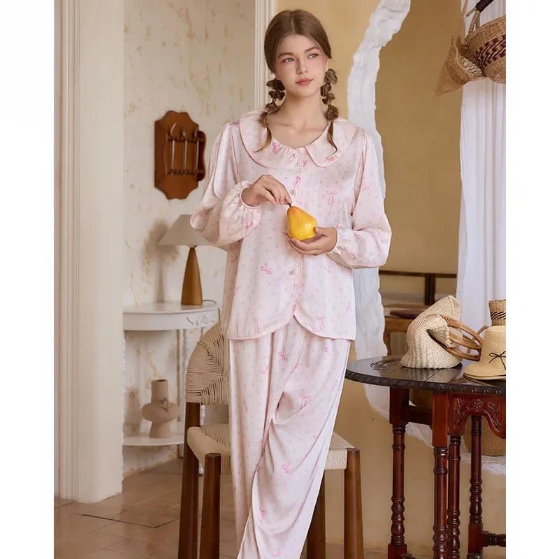 Girl's Sense Sweet Doll Collar Pajamas Women's Bubble Sleeve Short Fairy Style Suit Ice Silk Home Clothes Design Sense