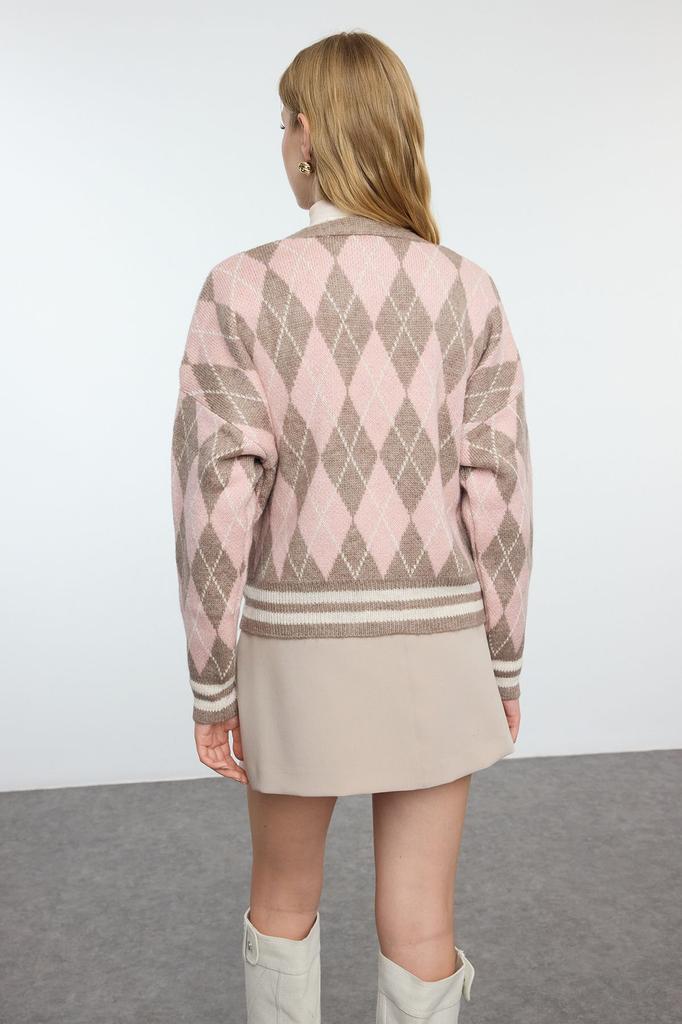 Women's Elegance Style Cardigan Mink Soft Textured Arugula Pattern Knitwear Cardigan