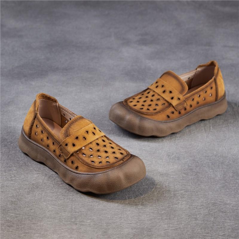 Johnature Женские лоферы на мягкой подошве, без шнуровки, из натуральной кожи, удобные, с перфорацией, дышащие, на плоской подошве