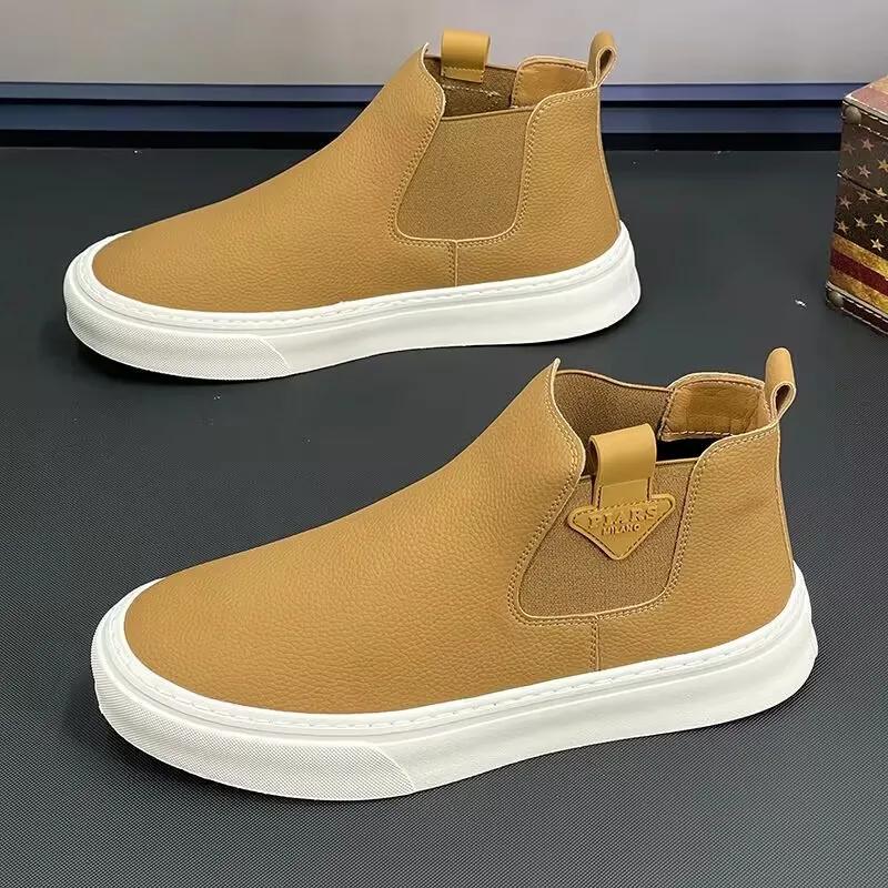 Высокие кроссовки мужские дизайнерские ботильоны модные повседневные из микрофибры и кожи верх увеличенной высоты плоская платформа сандалии обувь