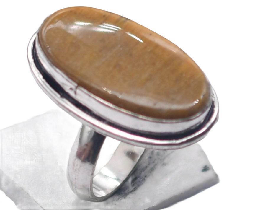 Tiger Eye Natural Gemstone Antique Silver Ring US Size-6.75 R 5097