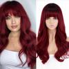 Women Long Wavy Wig with Bangs Ombre Wine Red Synthetic High Temperature Fiber Wig for Women Party Daily Wear