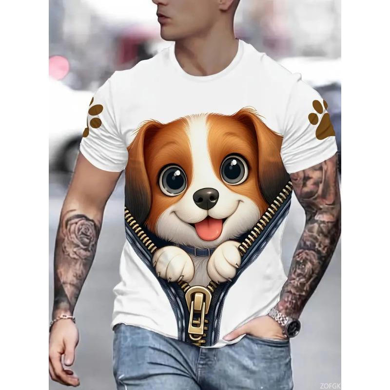 White funny men's T-shirt cartoon 3D printing summer casual short sleeved pullover fashionable T-shirt outdoor men's clothing