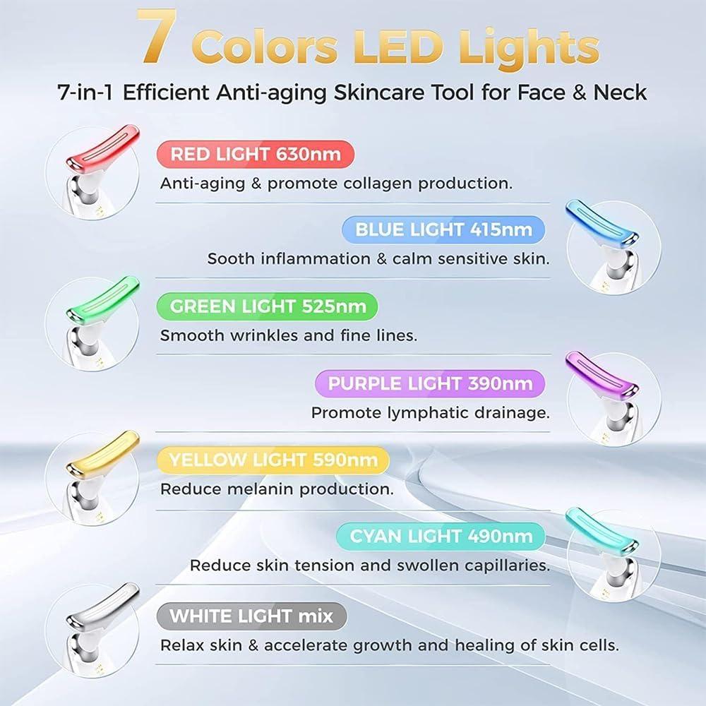 Электрический микротоковый массажер для лица 7 цветов LED Вибрация Шея Лицо Красота Косметический Аксессуар для ухода за кожей Инструменты для расслабления Поставка