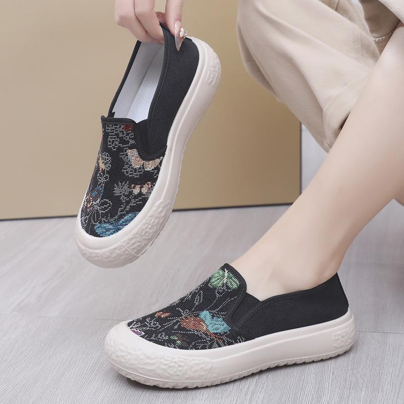 2024 Spring New Loafers Canvas Women's Shoes Lazy One-pedal Platform Fisherman Shoes Fashion Casual Cloth Shoes Women