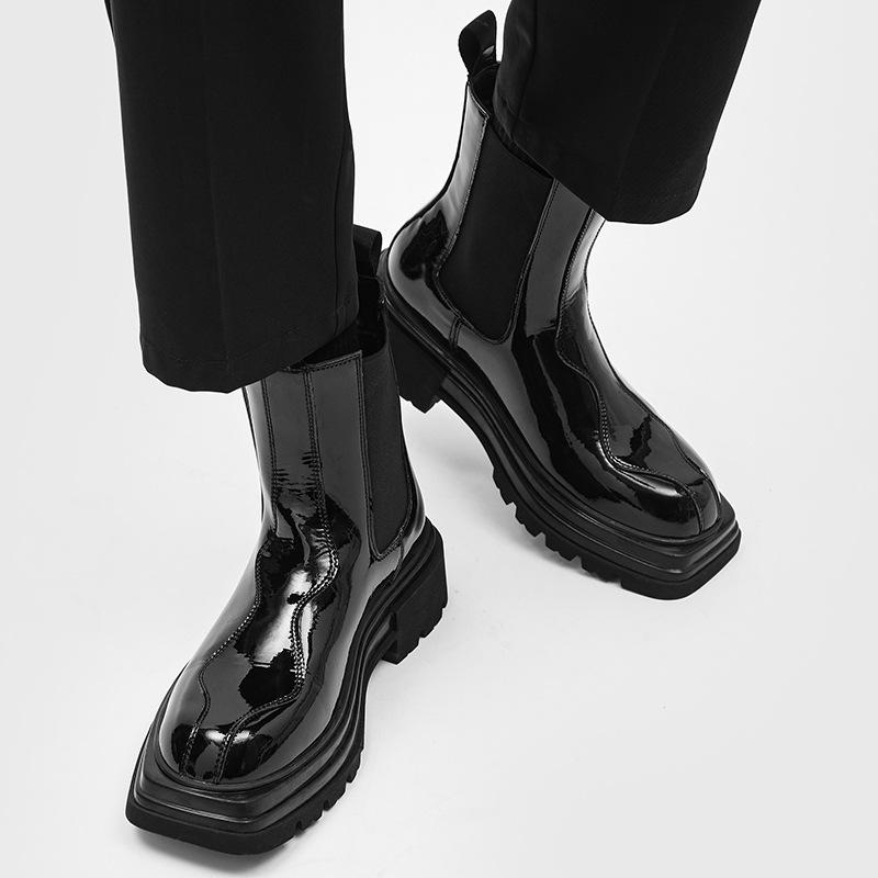 British style black high-top autumn new breathable mid-tube boots thick-soled square-head Martin boots
