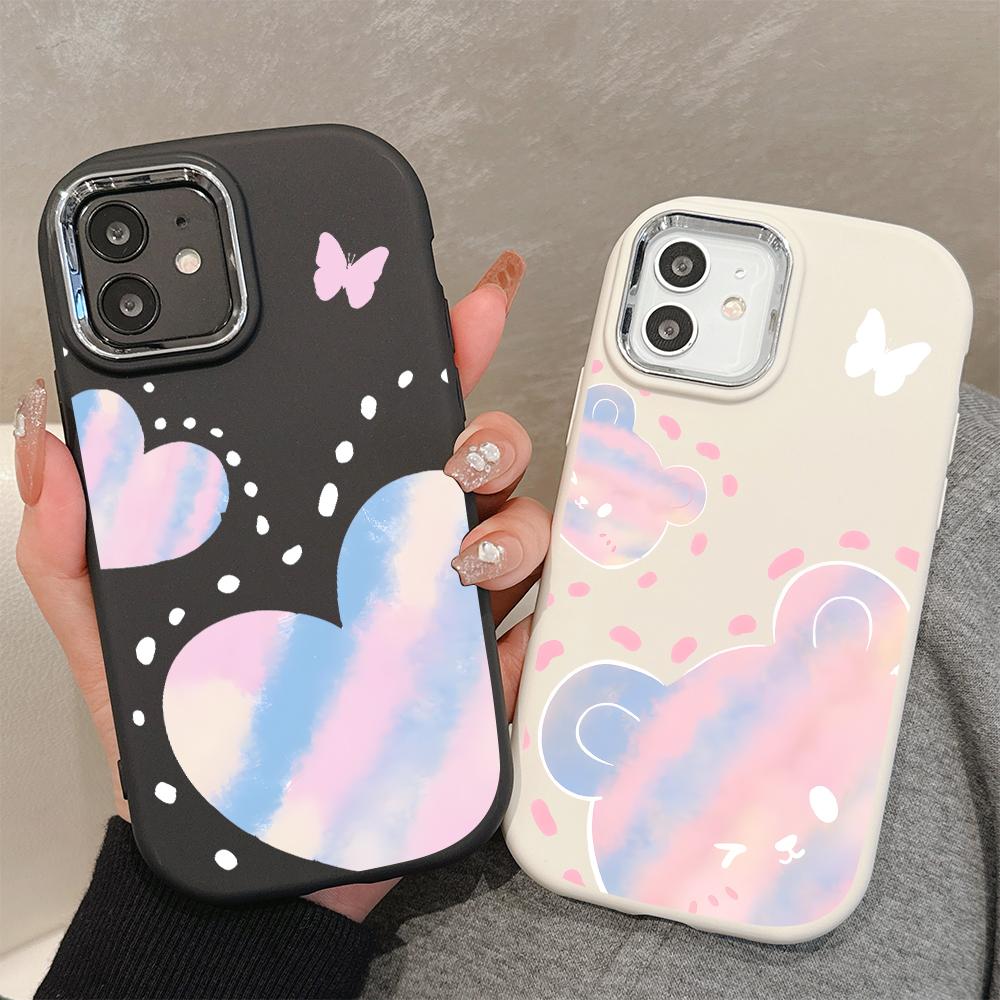 Cut Love Heart Bear Liquid Silicone Phone Case for Samsung Galaxy S24 S23 S20 FE Plus Ultra Note 20 10 A51 A52 A54 A73 Shockproof Soft Cover Casing