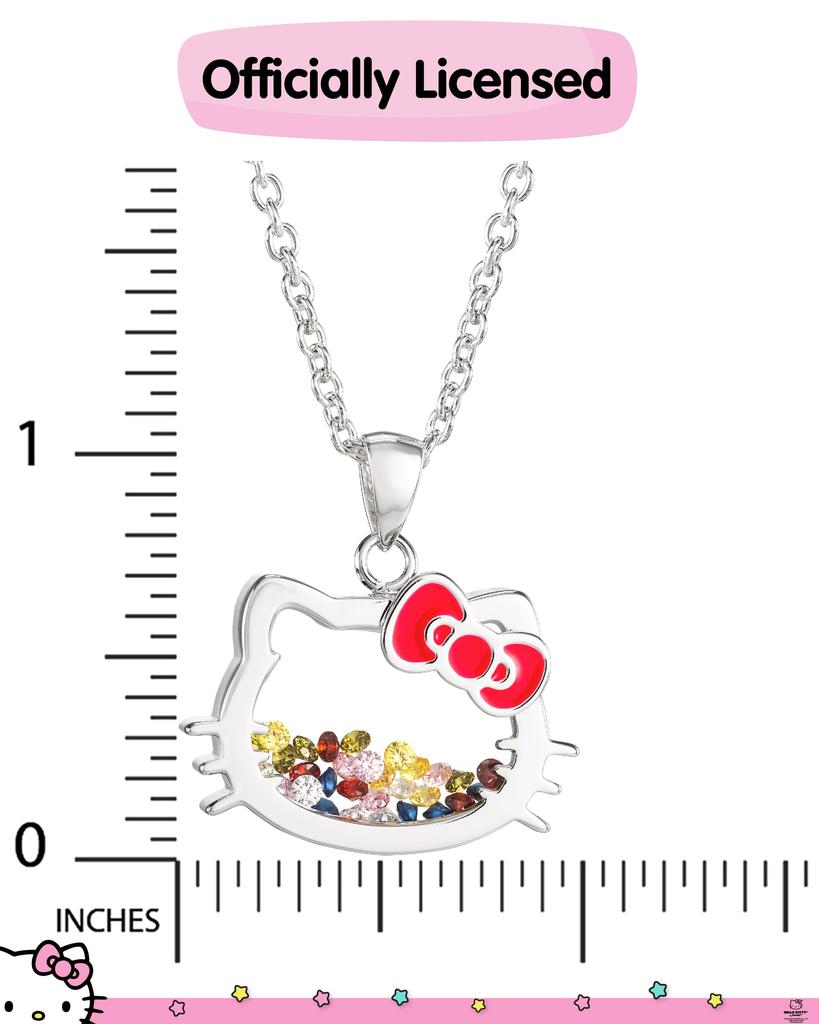 Hello Kitty Sanrio Shaker Pendant Necklace 18 Inch Silver Plated Necklace Officially Licensed Metal Women's - Product,