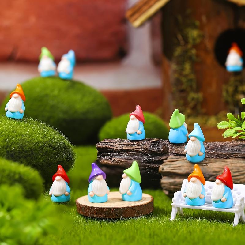 10Pcs Mini Resin Gnomes Statues Ornaments Random Color Cute Fairy Figurines For Miniature Garden