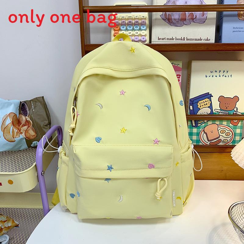 Waterresistant Student Backpack With Star And Moon Embroidery Design For Casual Travel And School