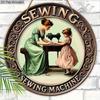 Vintage Sewing Wooden Sign - Sewing Round Ornament for Sewing Room, Front Door, Wall Hanging Decor - Ideal Sewing Home Hanging Decor