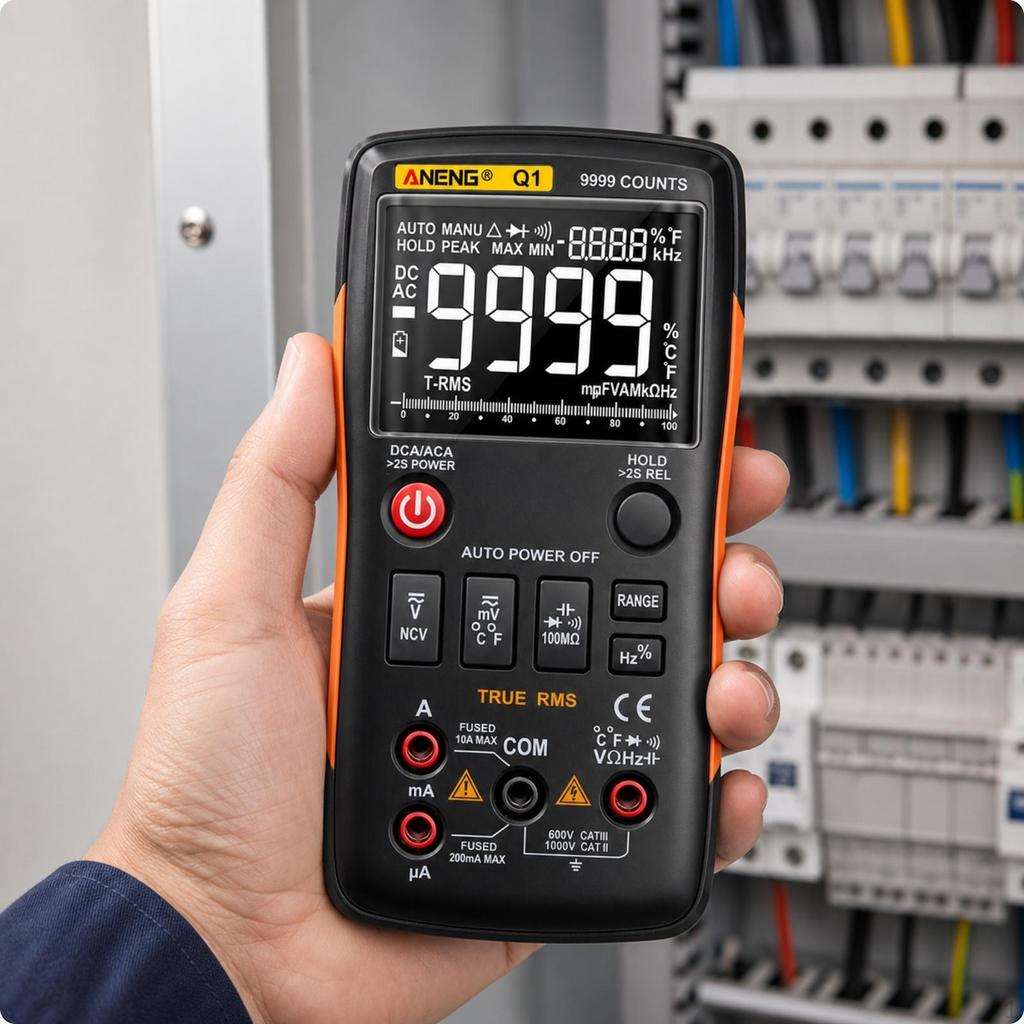 True RMS Electrical Tester | Large VA inverseDisplay Screen, Digital Multimeter, Builtin deployable