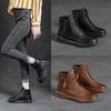 2024 Autumn and Winter Soft Bottom Women's New British Style Casual Flat Bottom Plush Vintage Cotton Boots Versatile Short Boots
