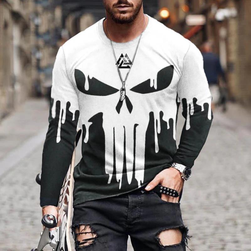 Men's Retro Viking Norse Mythology Totem 3D Printed Casual T-shirts Round Neck Fashionable Long Sleeved T-shirts