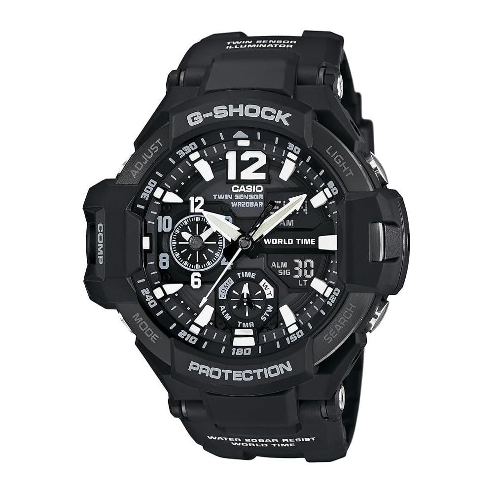 G-SHOCK Sky Cockpit Analog Watch 20 Bar Water Resistant Black Men's Plated Belt GA-1100-1A
