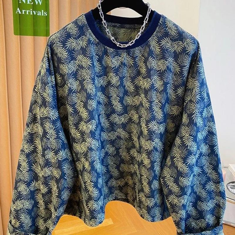 Модный Ретро Свитер Женский Осень 2025 Круглый Вырез Новый Длинный Рукав Принтованный Свободный Повседневный Пуловер Топ