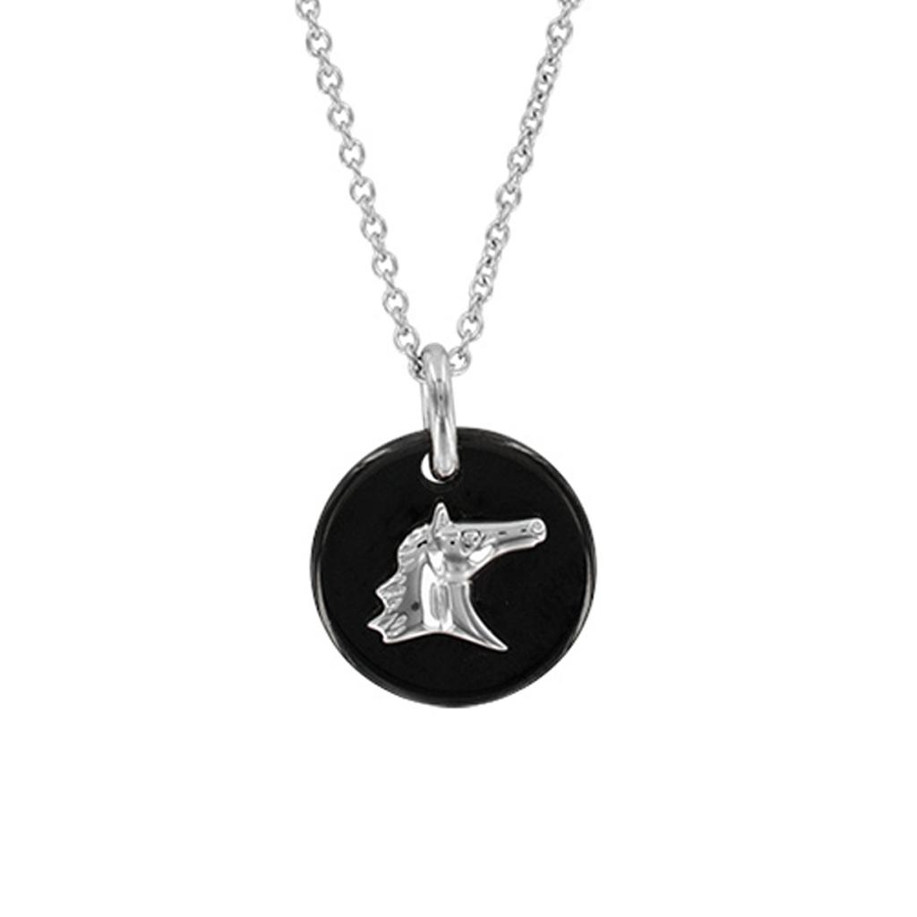 Les Trésors De Lily [R4911] - Silver 'Horse' Black Silver Necklace (rhodium) - 15mm (ceramic)