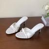 Fashion Fashion Butterfly-Knot Ladies High Heels Sandals Slides Shoes Female Slip On Footwear Round Toe Women Heeled Sandals Shoes Pumps