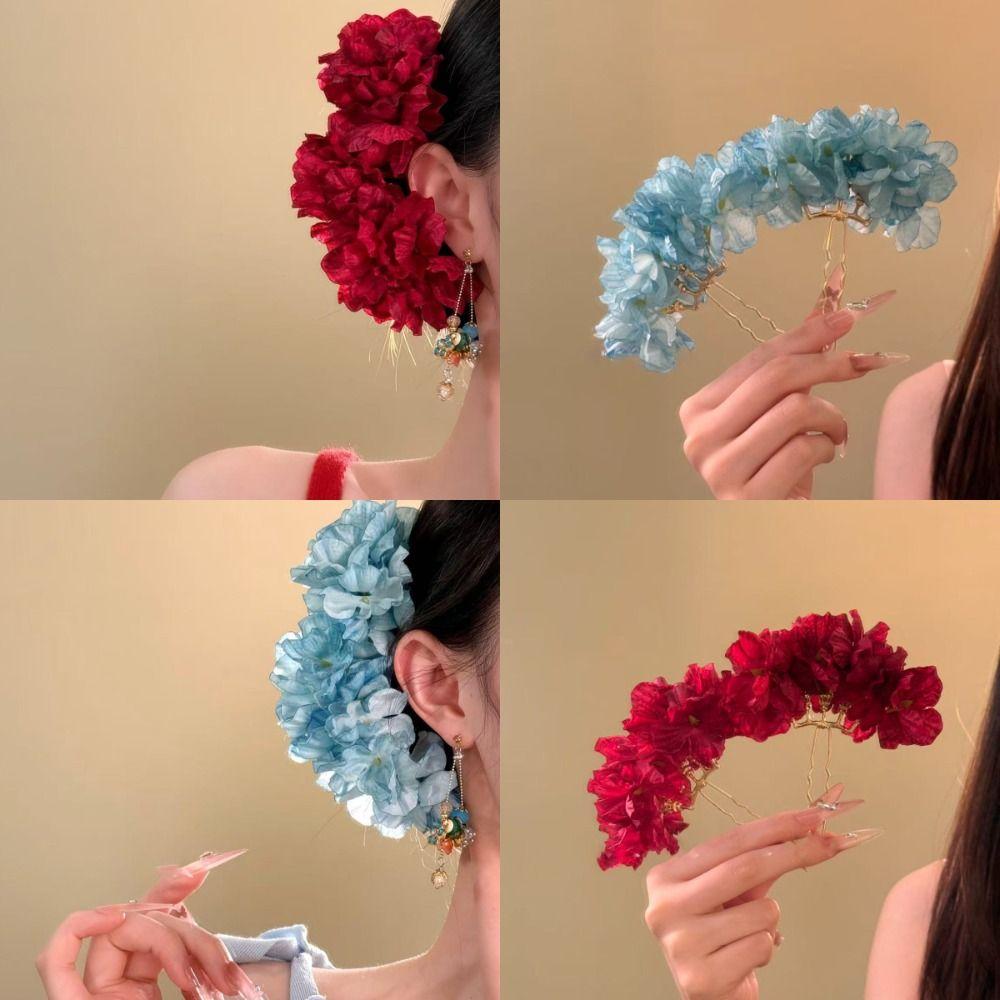 Sweet Flower Hair Stick Bohemian Bride Hair Accessories Chinese Style Side Clip  Bridesmaid