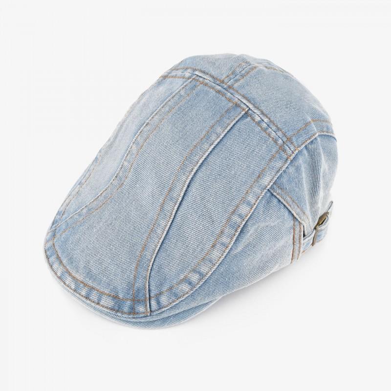 Vintage Washed Denim Cap Unisex Flat Top Short Brim Breathable Sun Hat Street Style