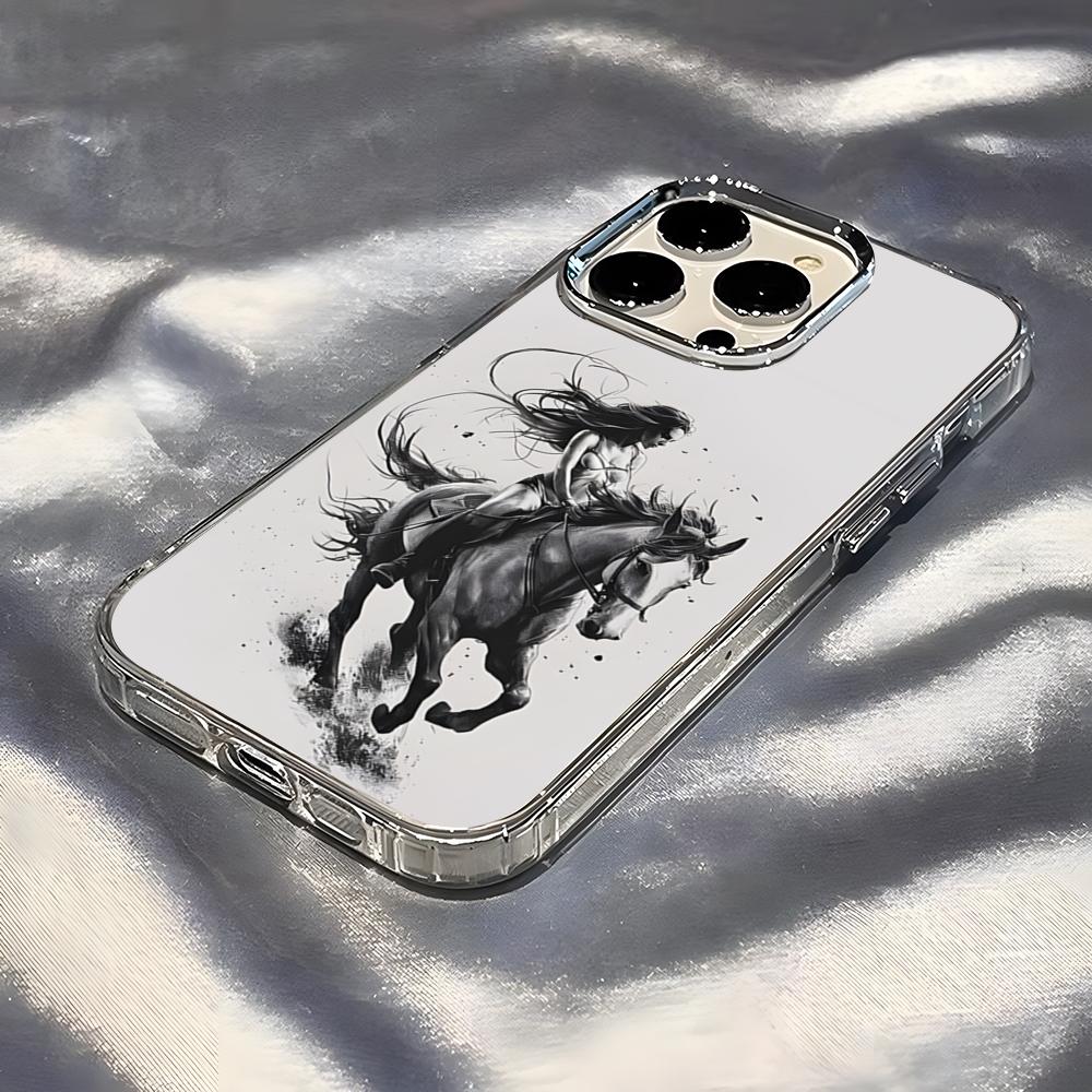 Cool Girl Riding A Horse Phone Case For IPhone 17 Pro Max 16 15 14 Pro Max IPhone 13 Pro Max 11 Plus Transparent Cover