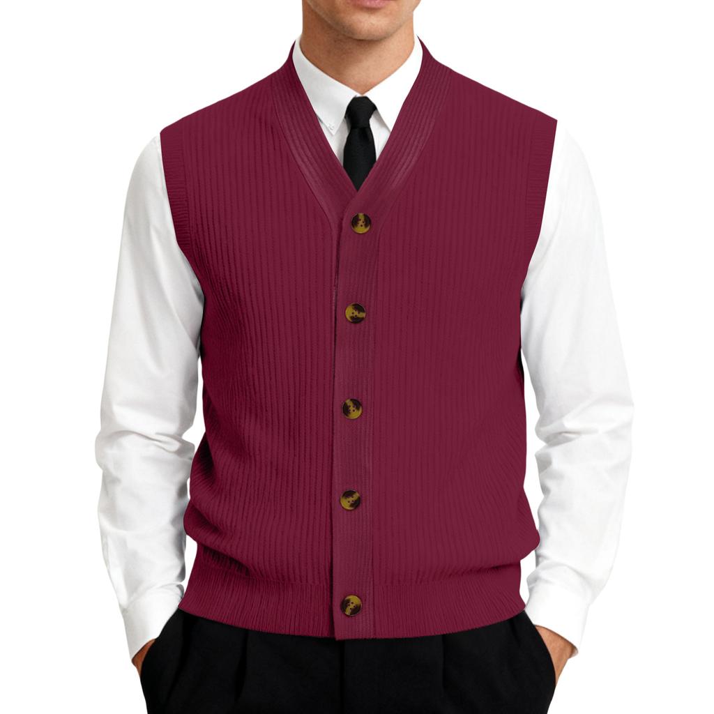 Men's V-Neck Sleeveless Knit Cardigan Vest