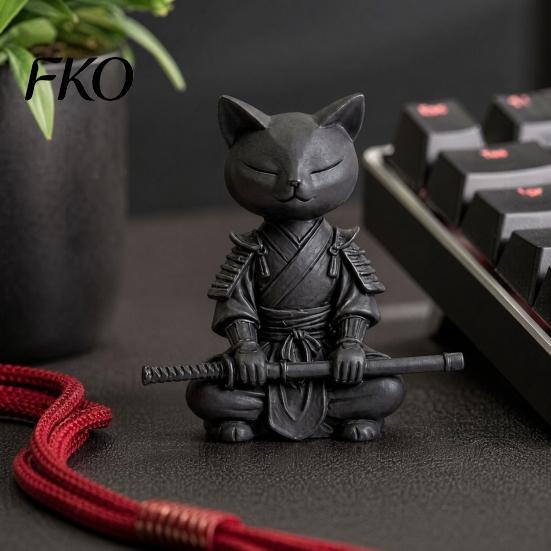 Cat Themed Home Decor 3D Printed Knight Figurine, Meditating Desk with Zen Warrior Pose, Shape Decoration Minimalist Frosted Animal Sculpture