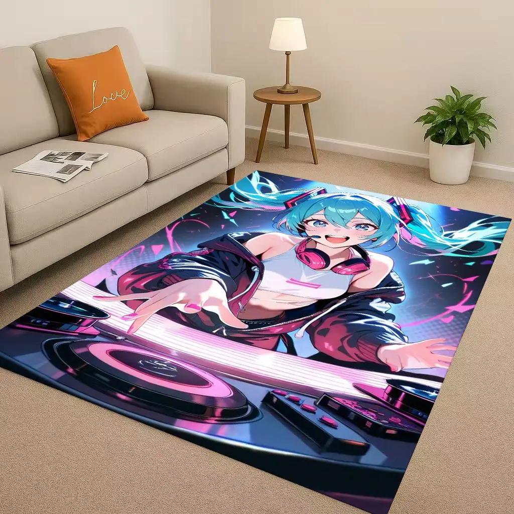 HD Kawaii M-MIKU Music Cartoon Girl Living Room Non-Slip Area Rug Carpet For Bedroom Playroom Sofa,Easy Clean Home Decor Doormat