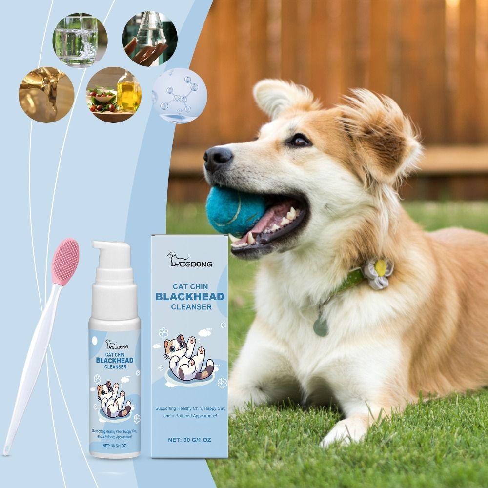 30g Cat Chin Cleaner Deep Cleansing Harmless Formula Pet Chin Acne Care With Brush Dog Cat Grooming Pet Tooth Stain Remover