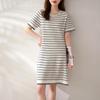 Women's Fashion Summer Spring Stripe Print Short Sleeve O-Neck Loose Casual Dresses