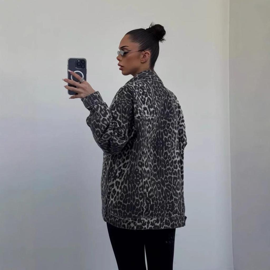 2024 Retro Leopard Print Denim Jacket - Trendy, Loose, Versatile for Spring