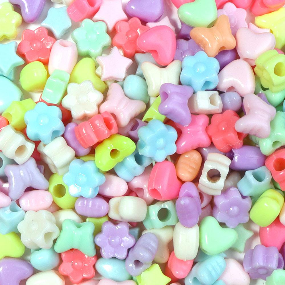 100pcs Heart Star Butterfly Flower Acrylic Beads Loose Spacer Beads Large Hole Beads for Jewelry Making Diy Bracelet Necklace
