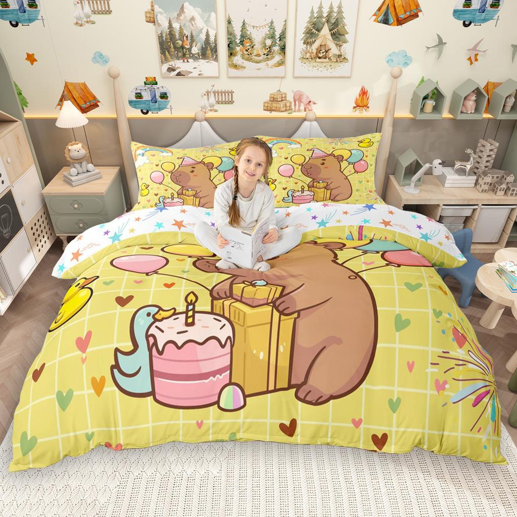 Homewish Милый Набор Пододеяльников с Животными Грызунами 2 шт./3 шт. Для Детей Капибара Морская Свинка Постельное Белье Кавайный Набор Пододеяльников с Дикими Животными