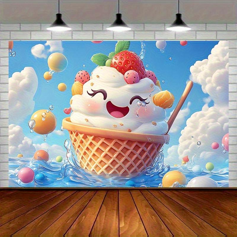 A whimsical cartoon ice cream wall decoration - a vibrant polyester banner, perfect for families.