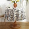 Small Round Tablecloth Ins Wind Cotton Linen Blue Printed Tablecloth Retro Blue Flower Tea Table Cover Cloth