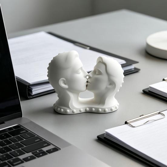 Элегантные скульптуры 3D-печатная скульптура целующейся пары, Белая современная арт-статуя, Устойчивое интегрированное основание для гостиной, спальни, Минималистичная