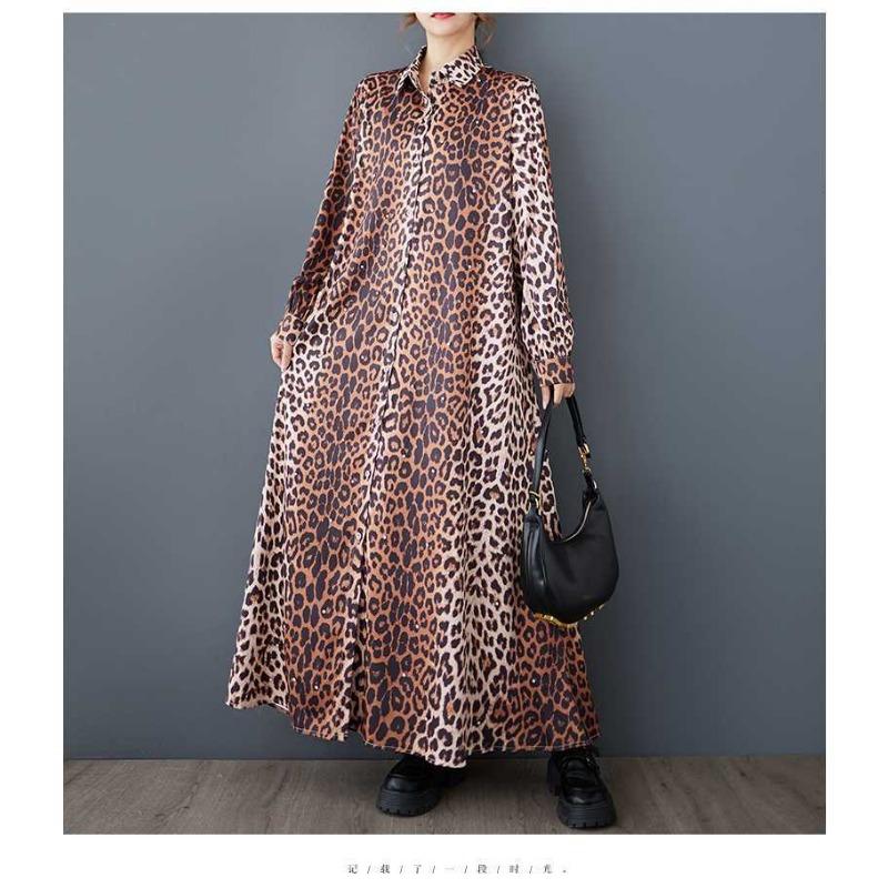 Свободные литературные большие размеры модные леопардовые принты средней длины темпераментные повседневные платья