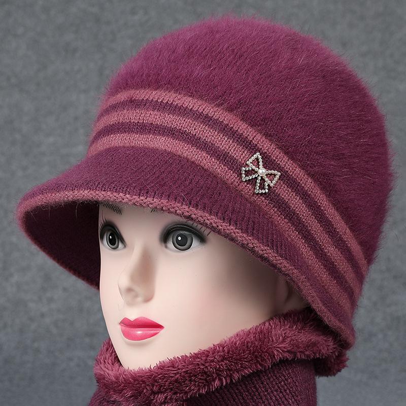 Утолщенная плюшевая теплая рыбацкая шапка для среднего и пожилого возраста, шерстяная шапка с кроличьим волосом, вязаная шапка-горшок, женская осенне-зимняя шапка