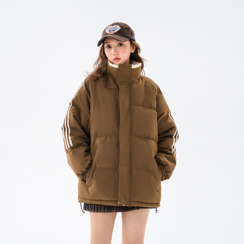 Зимний тренд, полосатый воротник-стойка, свободная одежда с хлопковой подкладкой, стиль для пары, теплая универсальная куртка с хлопковой подкладкой для мужчин