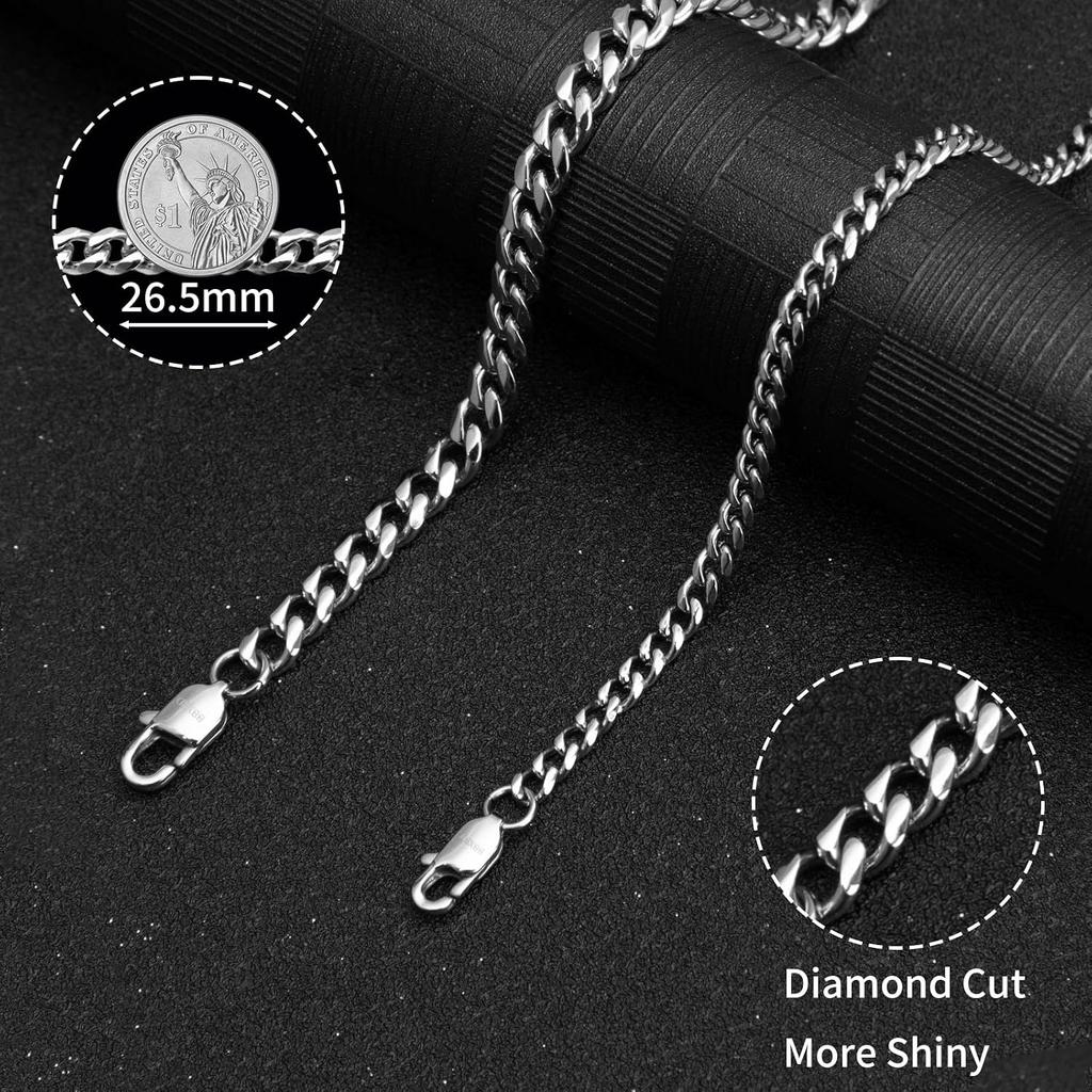 Stainless Steel Mens Cuban Link Chain, Miami Cuban Chain Necklace for Men, 6mm Wide Hip Hop Mens Necklace,Gift for Father Husband Son men chain