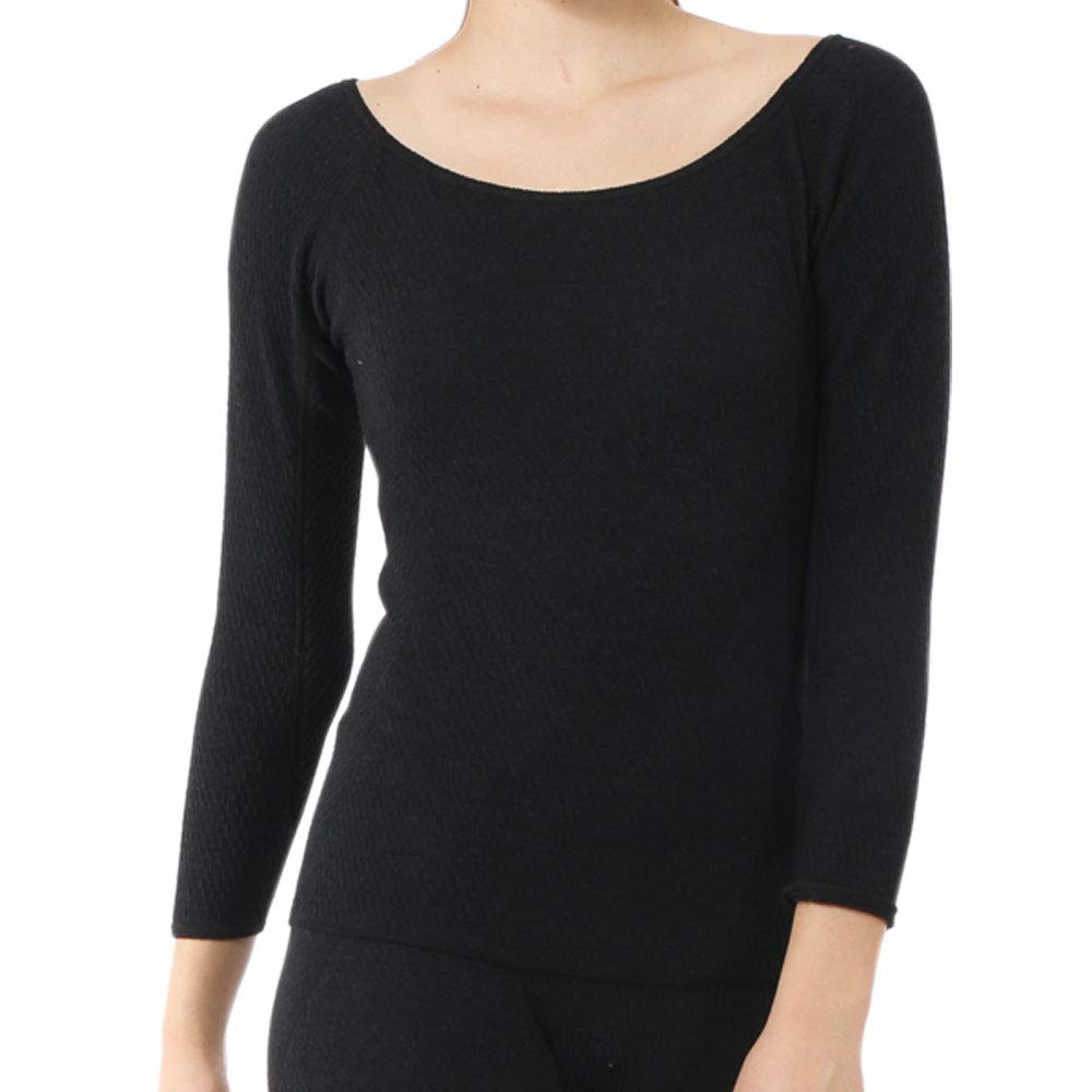 Hidamari McKinley Long Sleeve Warm Size Black Women's Innerwear, Underwear, Triple-Layer Construction, L, [MCN822-BK]