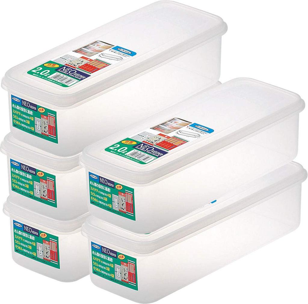 Iwasaki Industries NEO Keeper Clear 2L Made In Food Storage Set of LSX343 Noodle/Pasta Cases, Japan, Antibacterial, Microwave-Safe, Containers, 5,