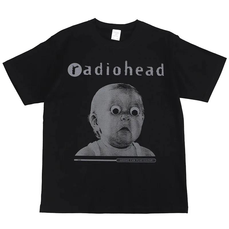 Новое поступление Футболка с принтом Radiohead Американский уличный Хип-хоп Винтажная Черная с коротким рукавом Унисекс Женская Мужская Уличная одежда Топ